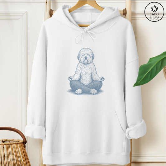 Old English Sheepdog Meditate Hoodie White Taco-Dog