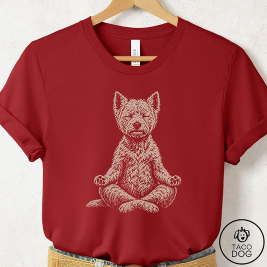 Westie Meditate T-Shirt Canvas Red Taco-Dog