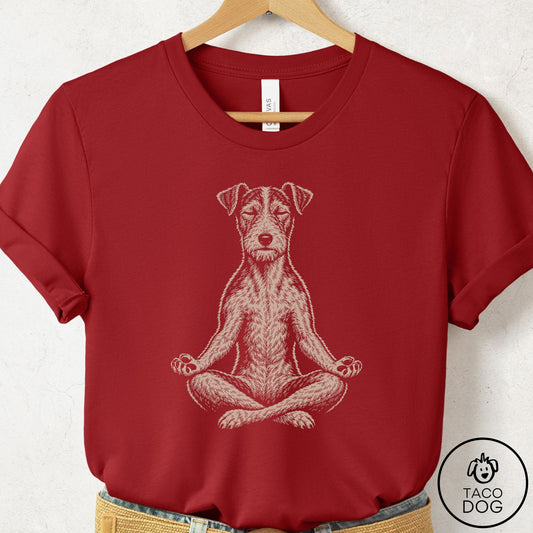 Wire Fox Terrier Meditate T-Shirt Canvas Red Taco-Dog