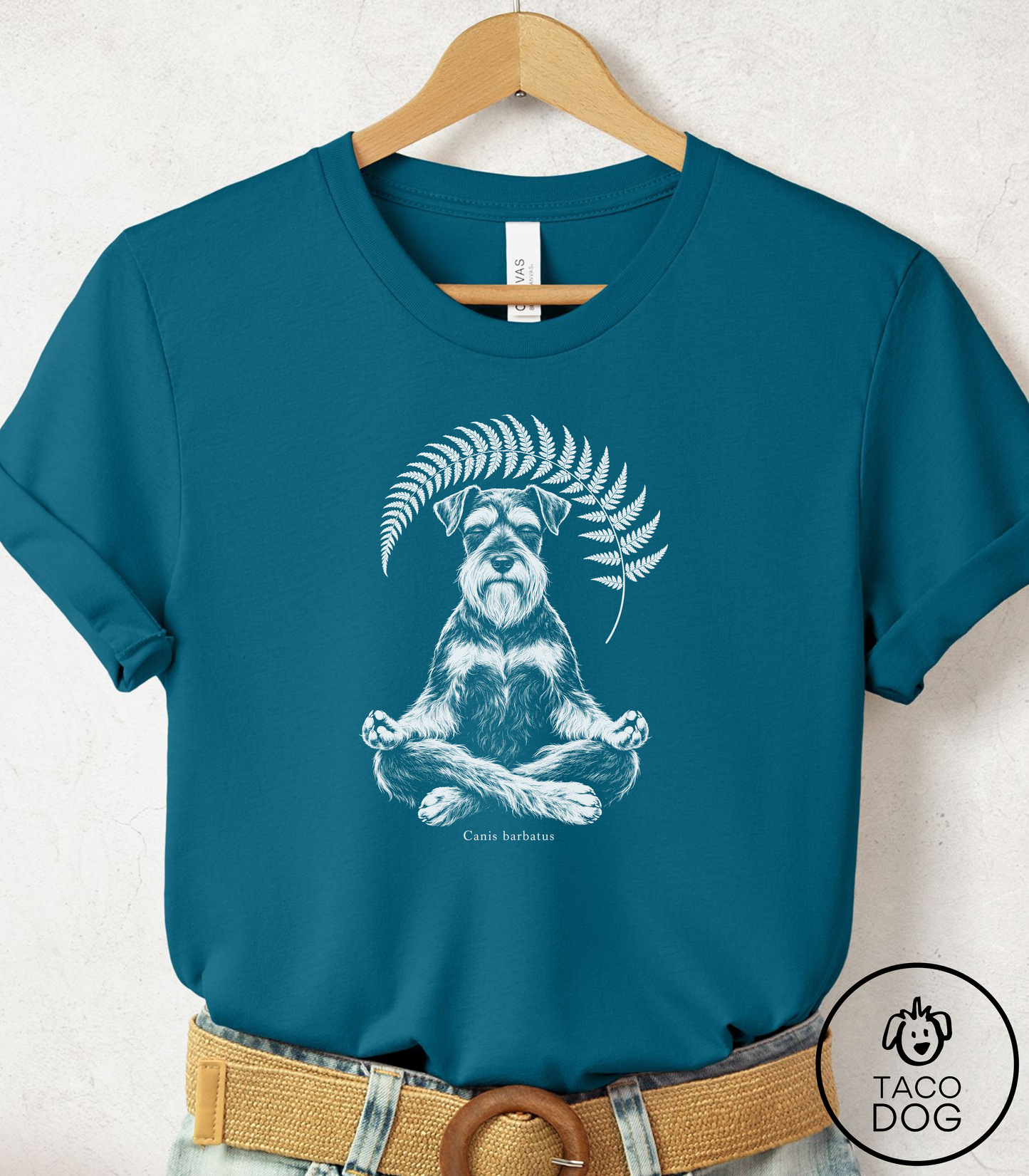 Schnauzer Meditation Cyanotype Tee Deep Teal Taco-Dog