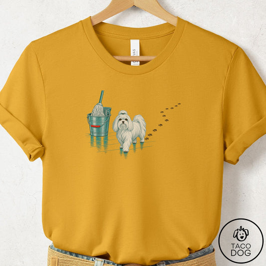 Maltese Mop T-Shirt Mustard Taco-Dog