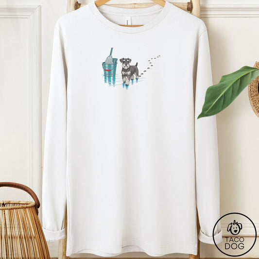 Schnauzer Mop Long Sleeve Tee White Taco-Dog