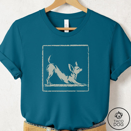 Chihuahua Morning Stretch T-Shirt Deep Teal Taco-Dog