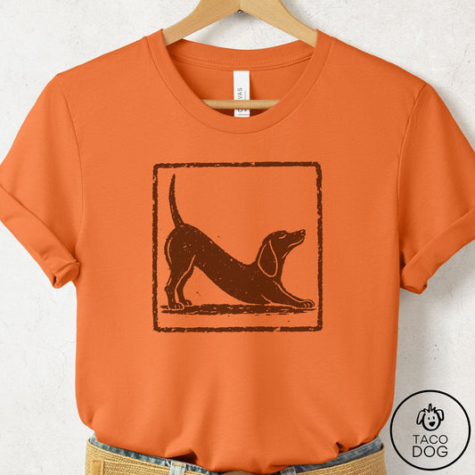 Dachshund Morning Stretch T-Shirt Burnt Orange Taco-Dog