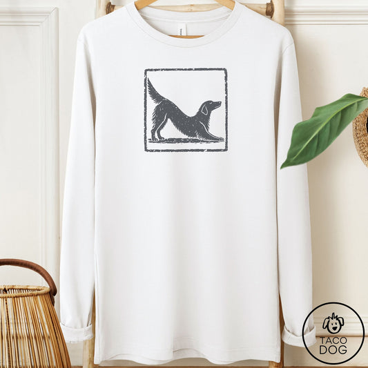 Flat-Coated Retriever Morning Stretch Long Sleeve Tee White Taco-Dog