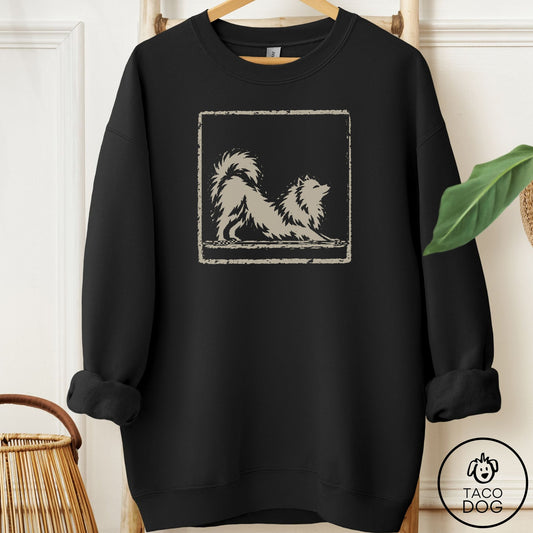 Pomeranian Morning Stretch Sweatshirt Black Taco-Dog