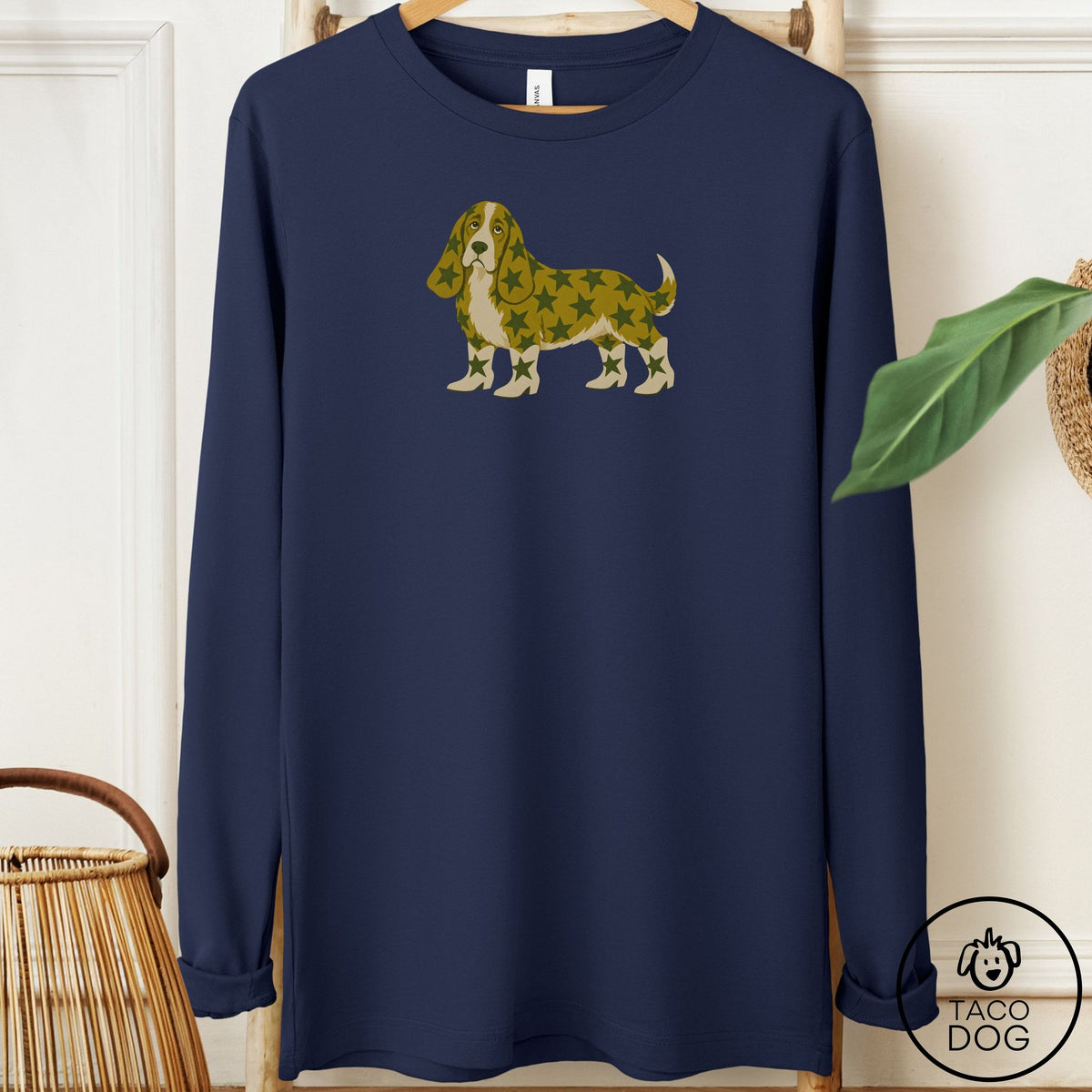 Basset Hound My Stars Long Sleeve Tee Navy Taco-Dog