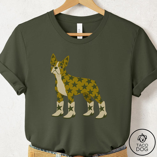 Boston Terrier My Stars T-Shirt Military Green Taco-Dog