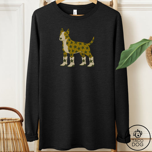 Bull Terrier My Stars Long Sleeve Tee Black Heather Taco-Dog