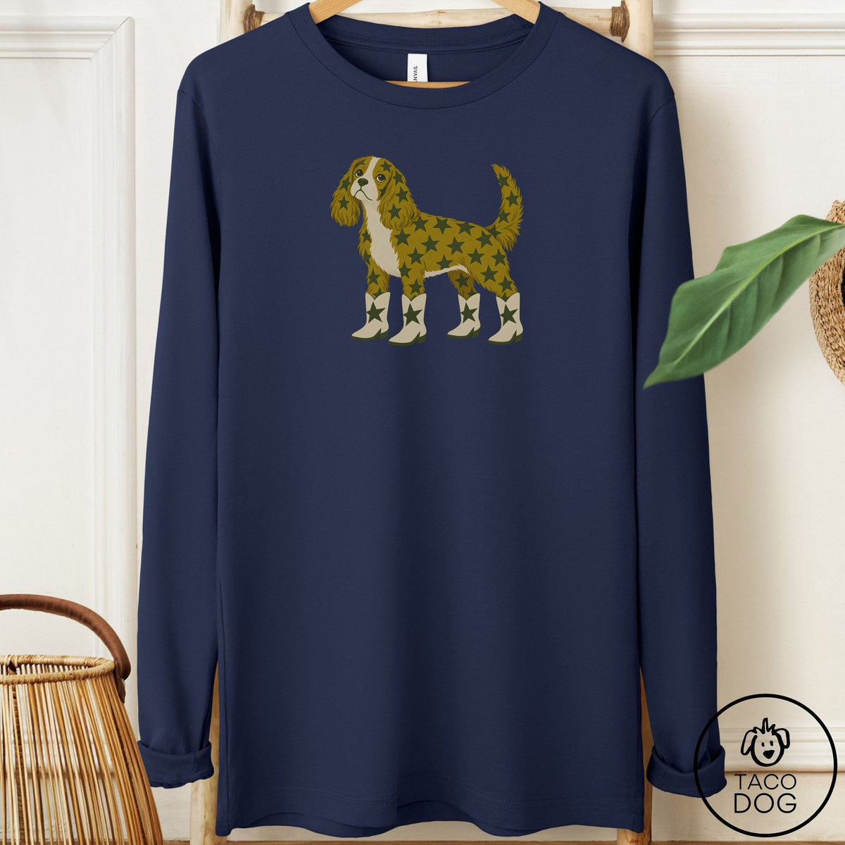 Cavalier King Charles Spaniel My Stars Long Sleeve Tee Navy Taco-Dog