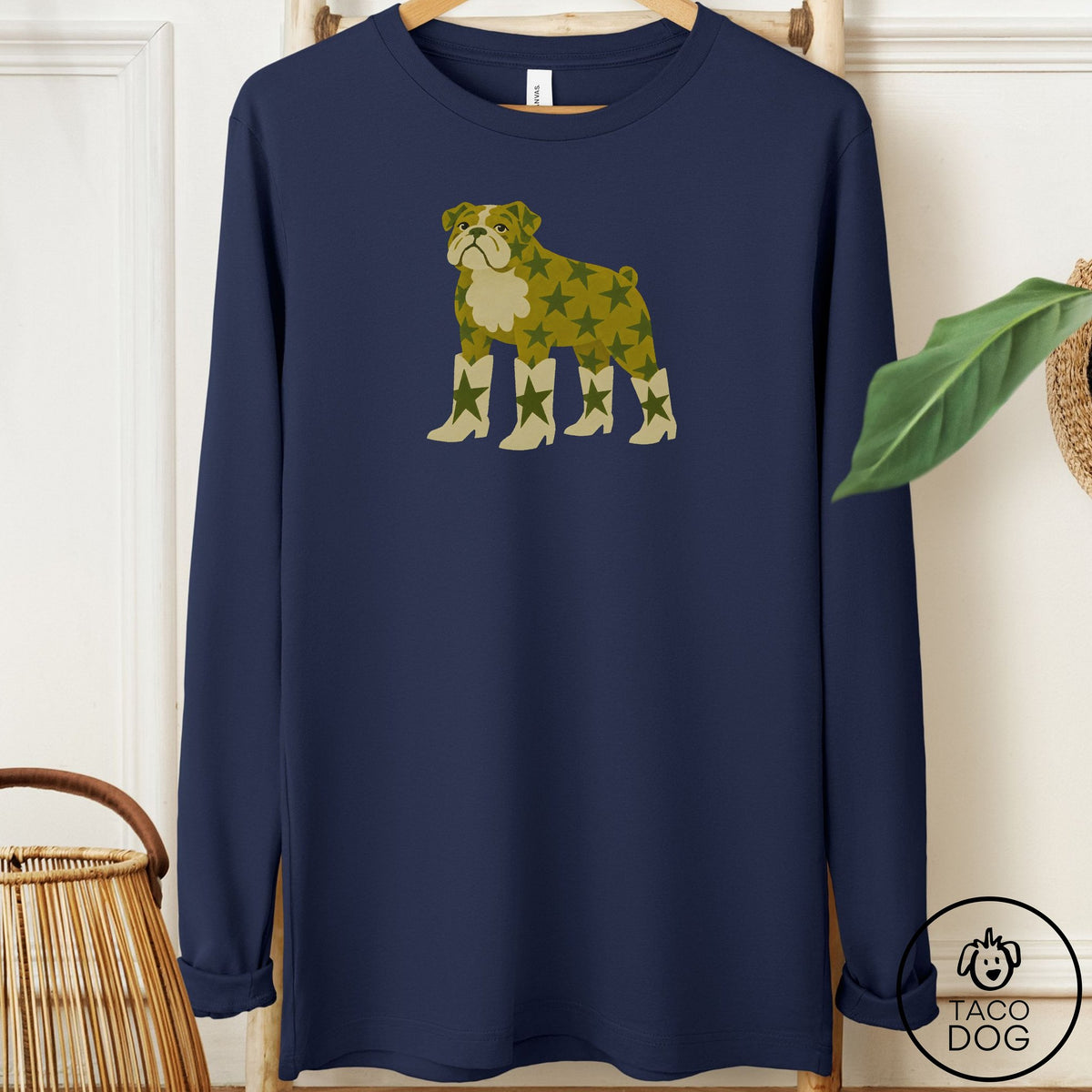 English Bulldog My Stars Long Sleeve Tee Navy Taco-Dog