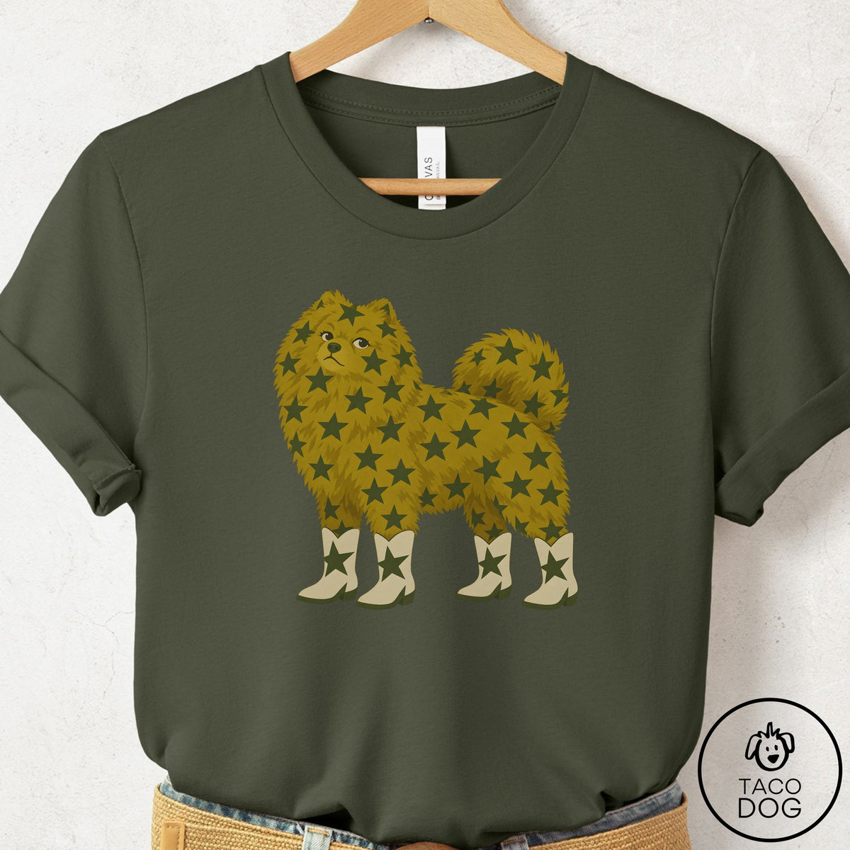 Pomeranian My Stars T-Shirt Military Green Taco-Dog