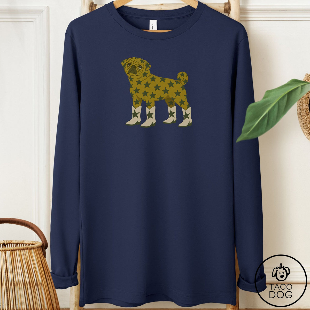 Pug My Stars Long Sleeve Tee Navy Taco-Dog