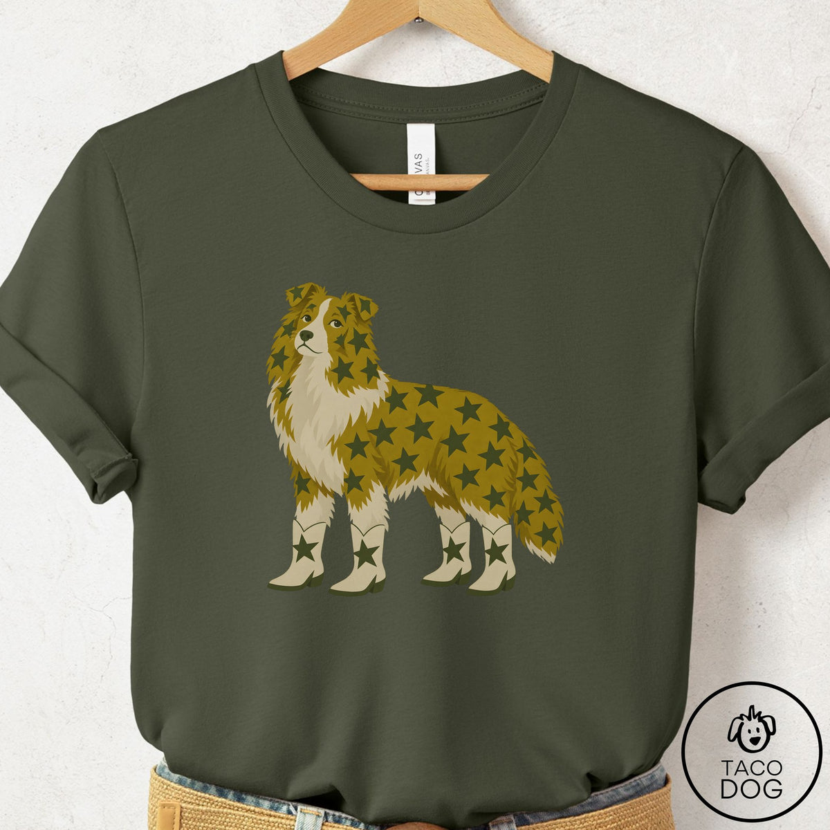 Shetland Sheepdog My Stars T-Shirt Military Green Taco-Dog