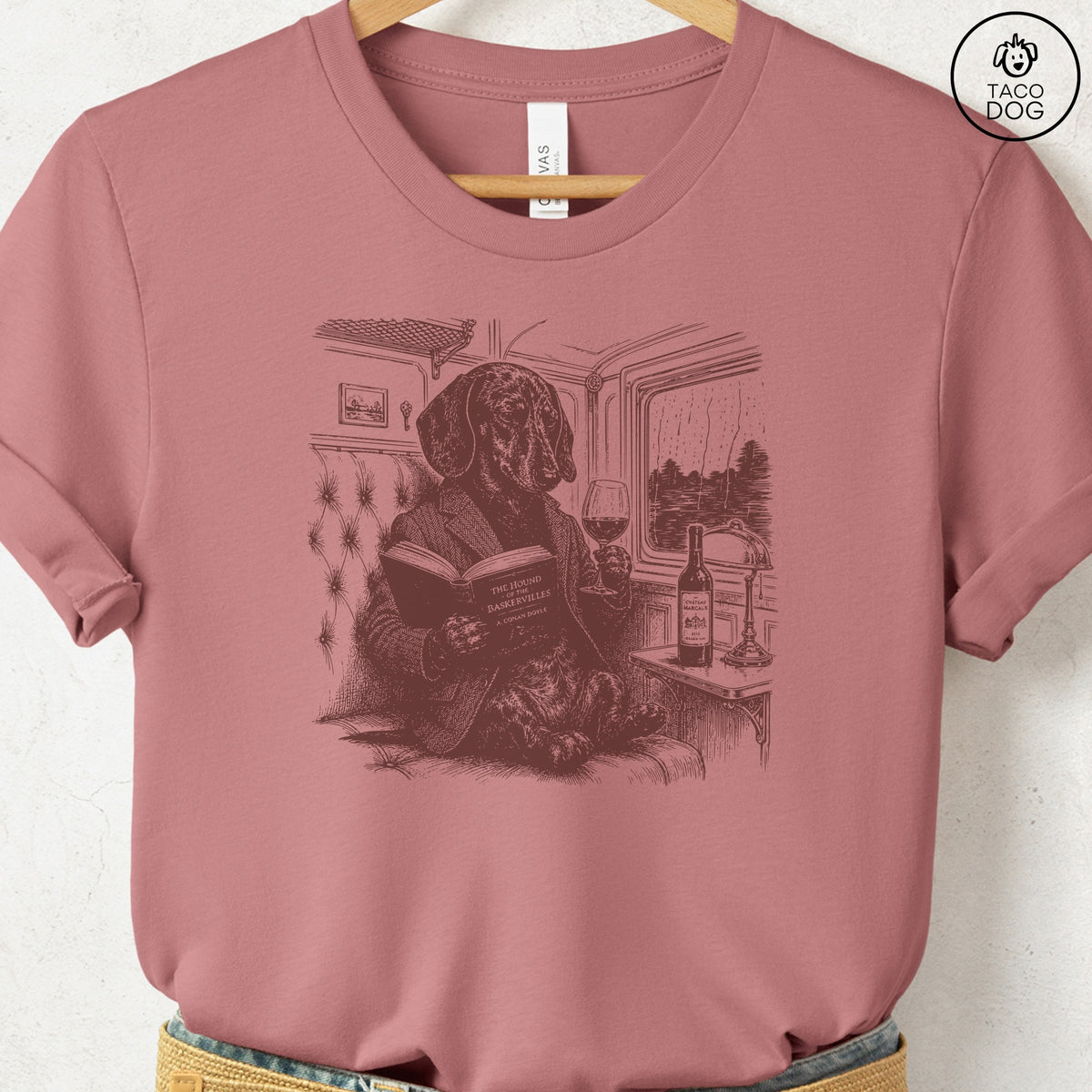 Dachshund Night Train T-Shirt Heather Mauve Taco-Dog