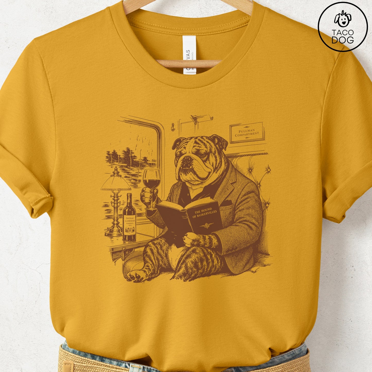 English Bulldog Night Train T-Shirt Mustard Taco-Dog