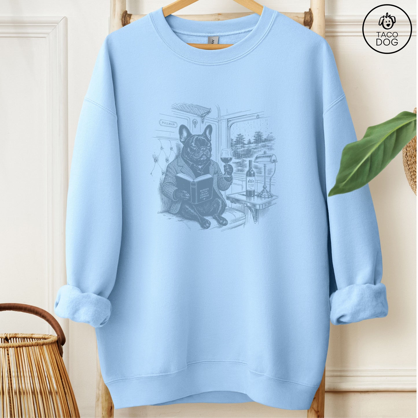 French Bulldog Frenchie Night Train Sweatshirt Light Blue Taco-Dog