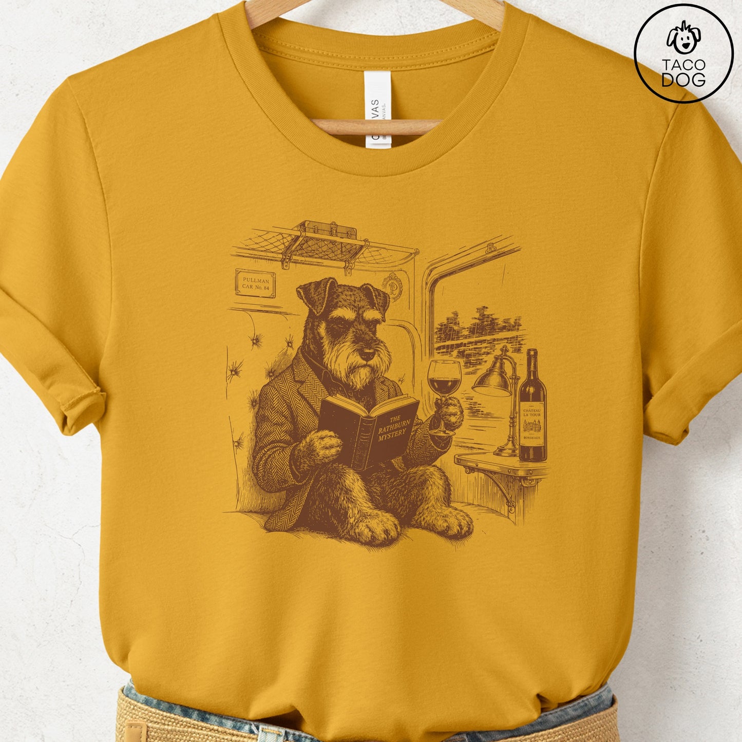 Schnauzer Night Train T-Shirt Mustard Taco-Dog