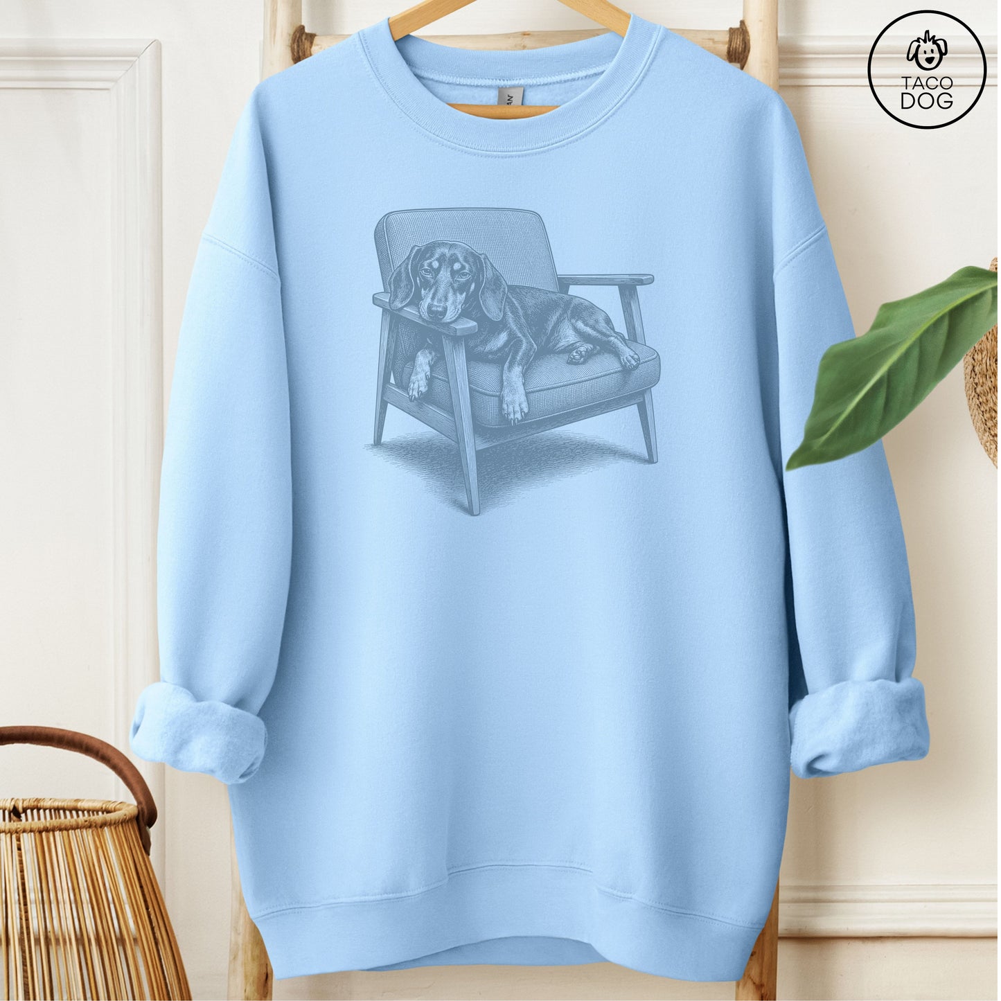 Dachshund Occupied Sweatshirt Light Blue Taco-Dog