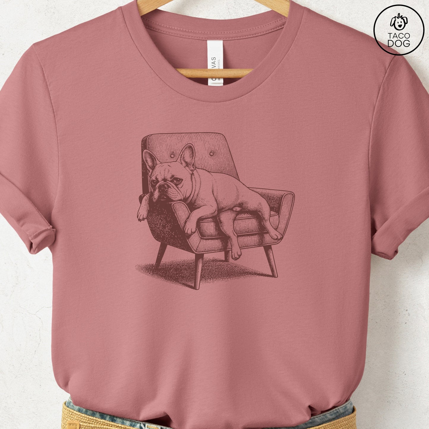 French Bulldog Frenchie Occupied T-Shirt Heather Mauve S Taco-Dog