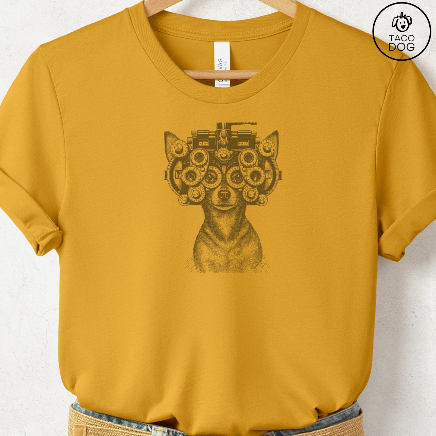 Chihuahua Optometrist T-Shirt Mustard Taco-Dog
