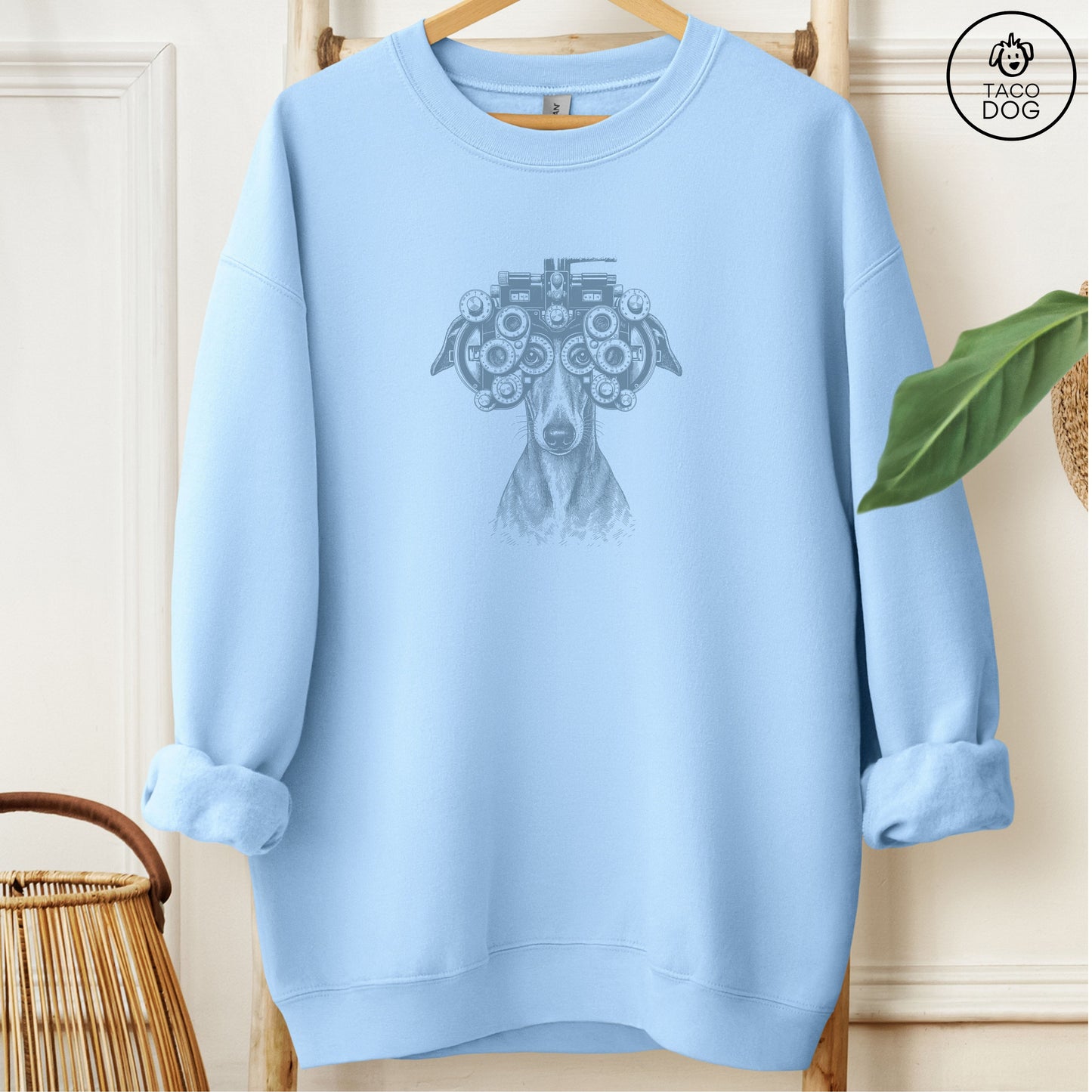 Italian Greyhound Whippet Optometrist Sweatshirt Light Blue Taco-Dog
