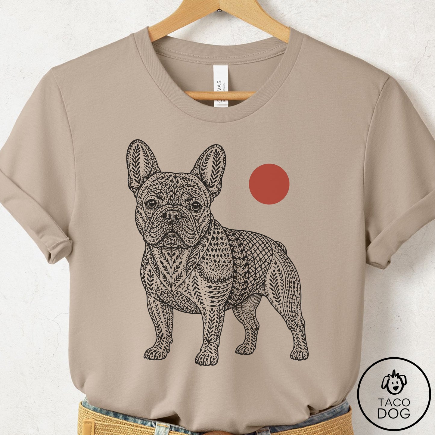 French Bulldog Frenchie Ornamental T-Shirt Tan Taco-Dog