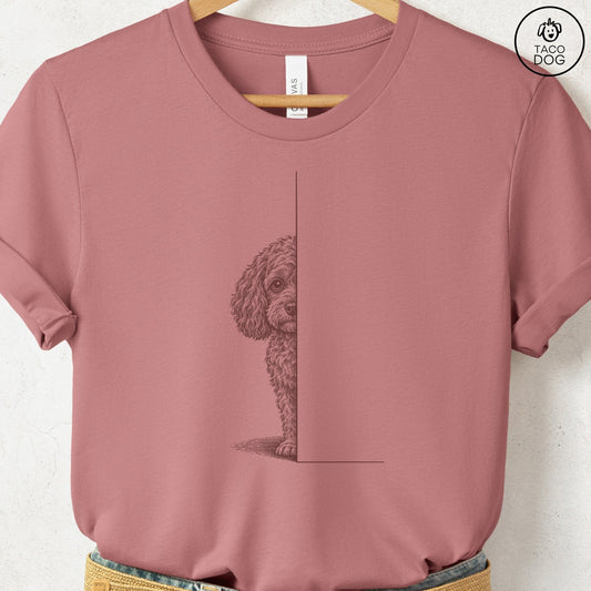 Cavapoo Peeking T-Shirt Heather Mauve Taco-Dog