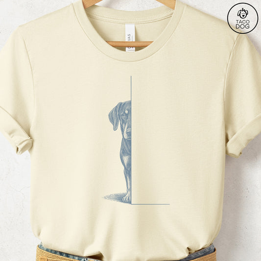 Doberman Peeking T-Shirt Natural Taco-Dog