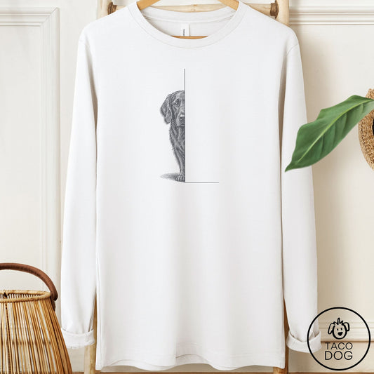 Flat-Coated Retriever Peeking Long Sleeve Tee White Taco-Dog