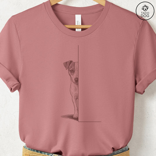 Jack Russell Peeking T-Shirt Heather Mauve Taco-Dog
