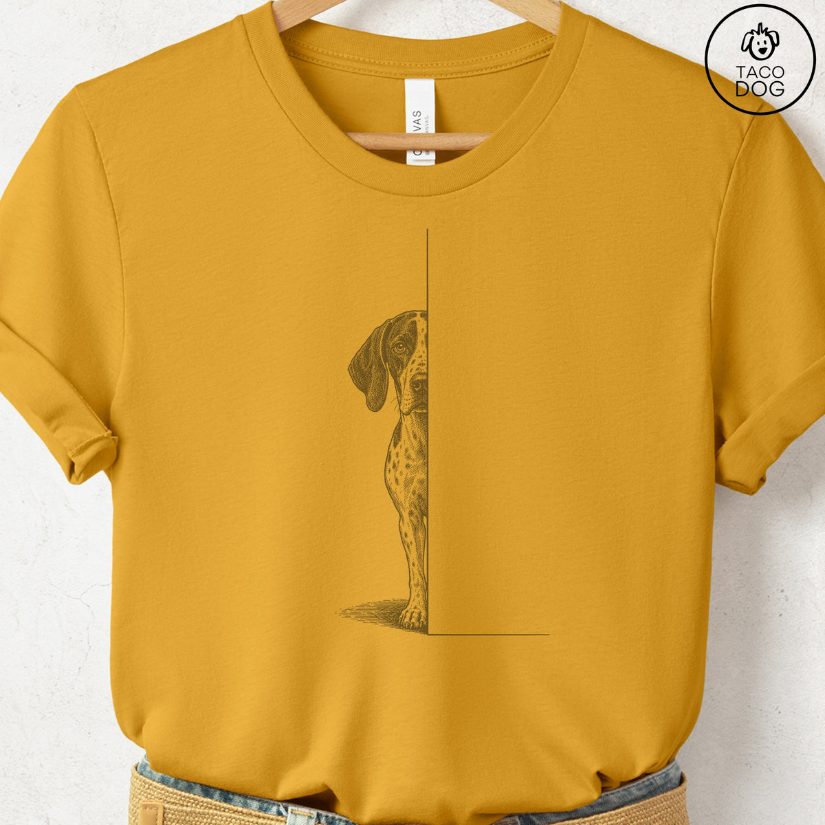Pointer Peeking T-Shirt Mustard Taco-Dog