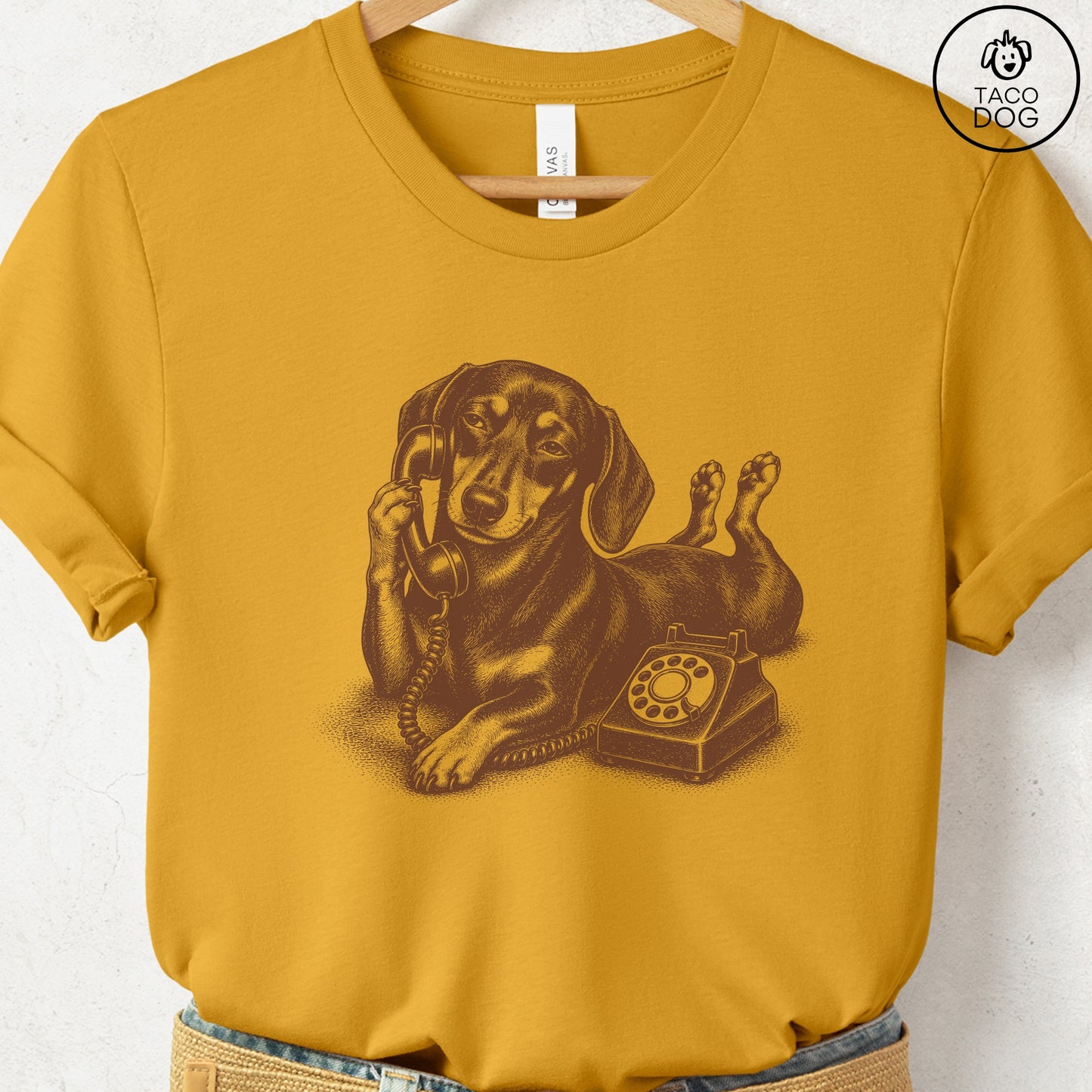 Dachshund Phone T-Shirt Mustard Taco-Dog