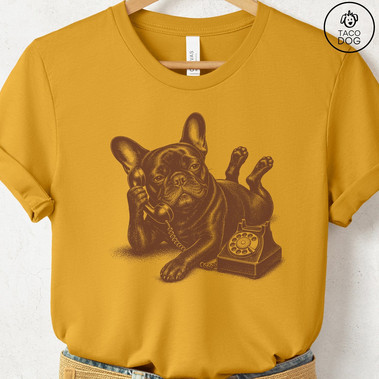 French Bulldog Frenchie Phone T-Shirt Mustard Taco-Dog