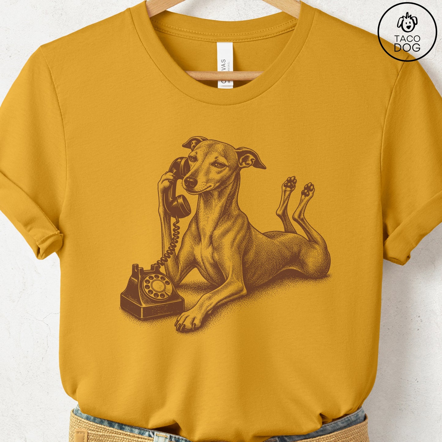 Italian Greyhound Whippet Phone T-Shirt Mustard Taco-Dog
