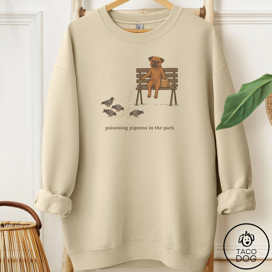 Brussels Griffon Pigeons in the Park Sweatshirt Sand Taco-Dog