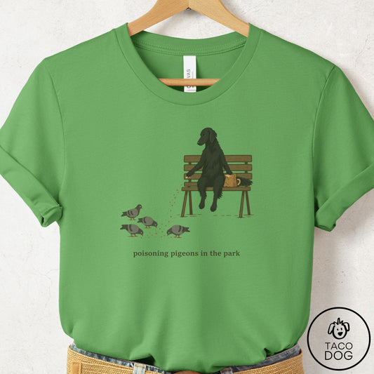 Flat-Coated Retriever Pigeons in the Park T-Shirt Leaf Taco-Dog