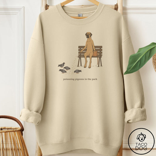 Great Dane Pigeons in the Park Sweatshirt Sand Taco-Dog