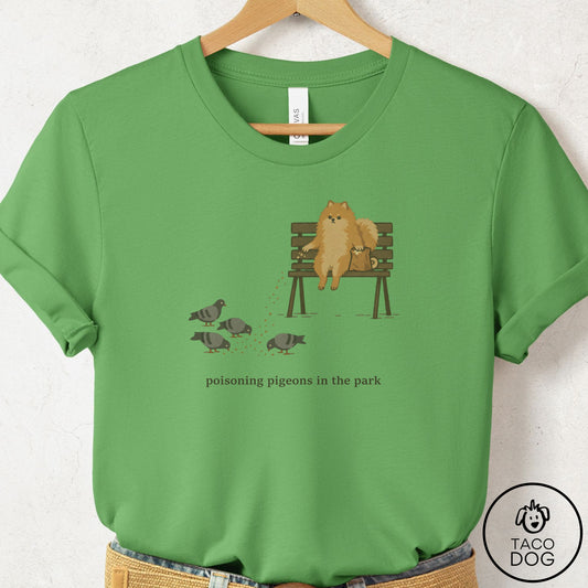 Pomeranian Pigeons in the Park T-Shirt Leaf Taco-Dog