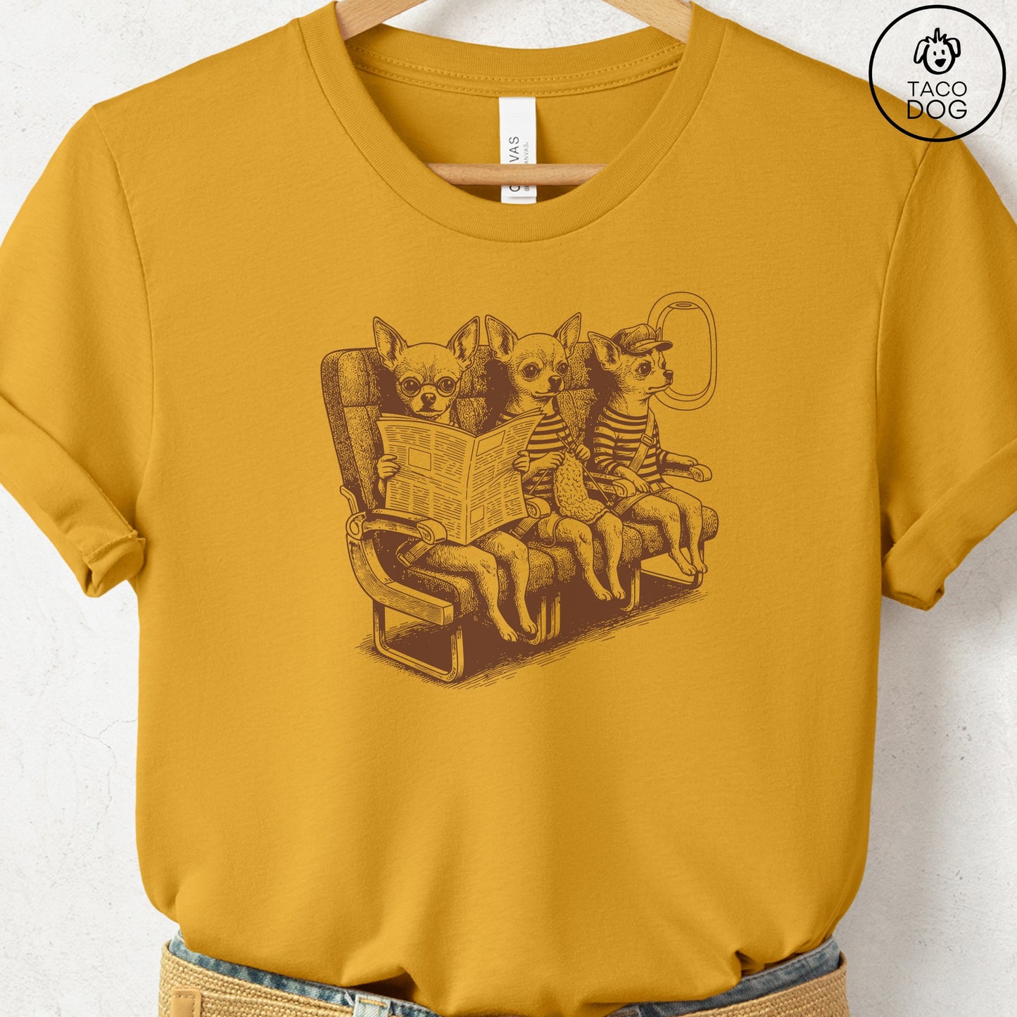 Chihuahua Departures T-Shirt Mustard S Taco-Dog