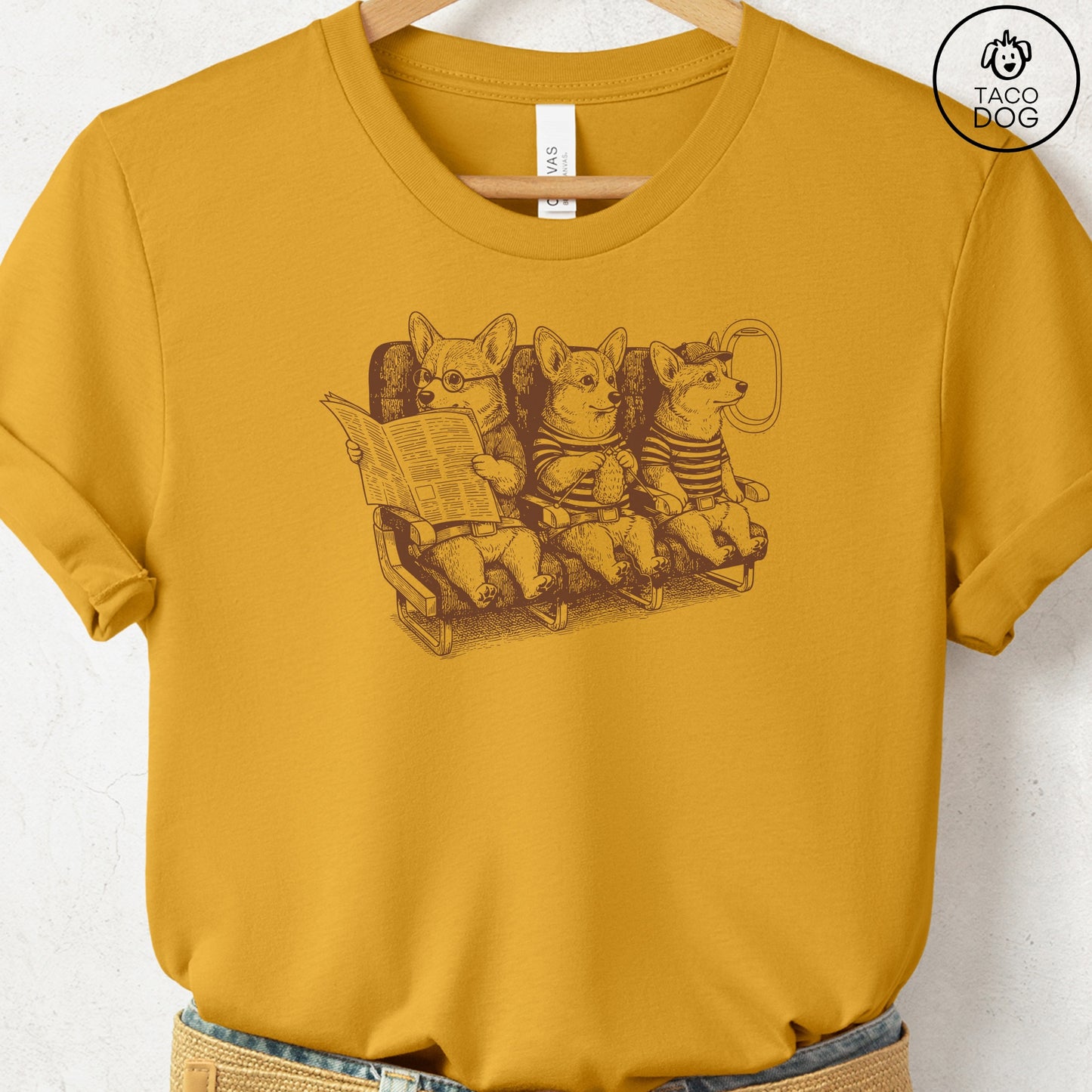 Corgi Departures T-Shirt Mustard S Taco-Dog