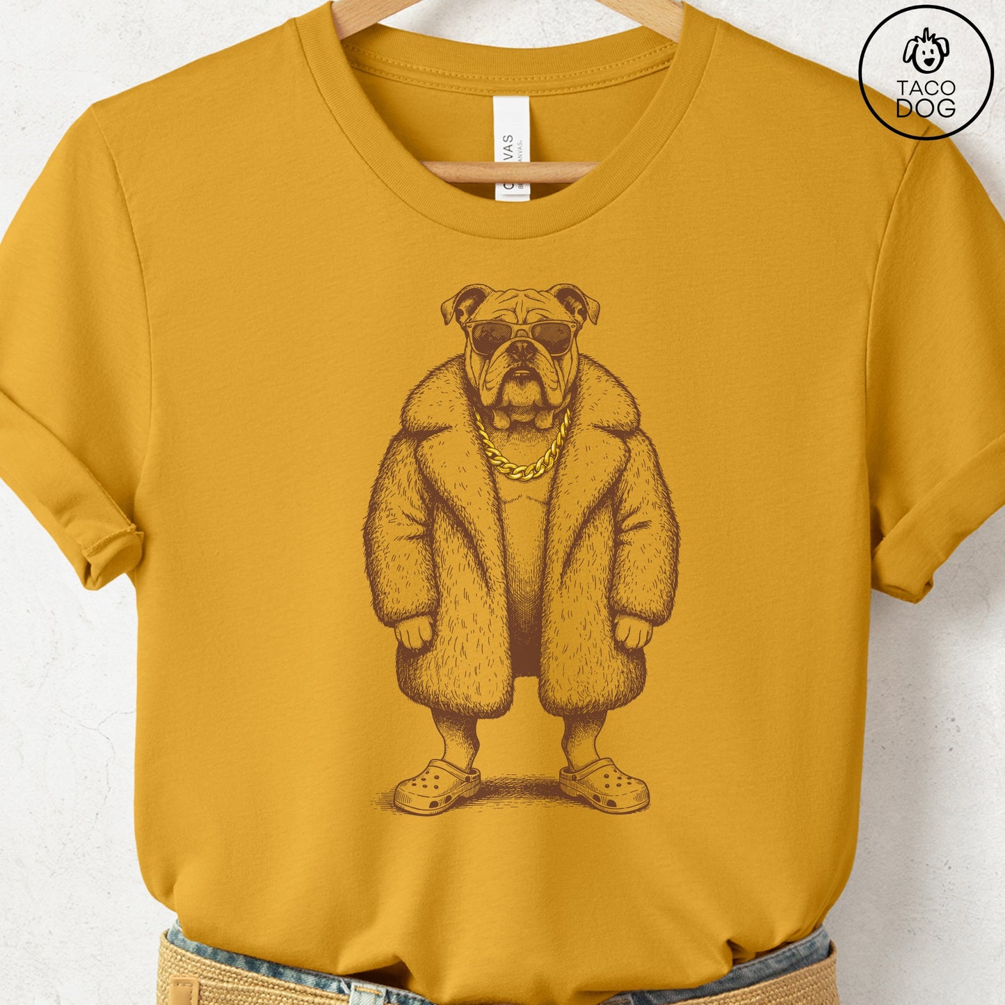 English Bulldog Plush T-Shirt Mustard S Taco-Dog