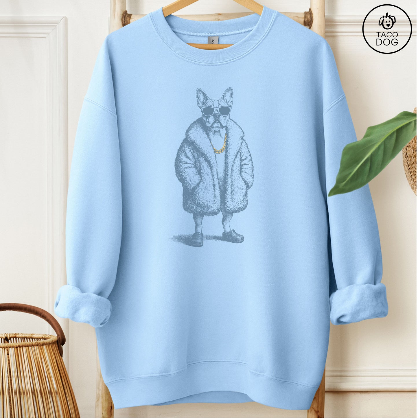 French Bulldog Frenchie Plush Sweatshirt Light Blue M Taco-Dog