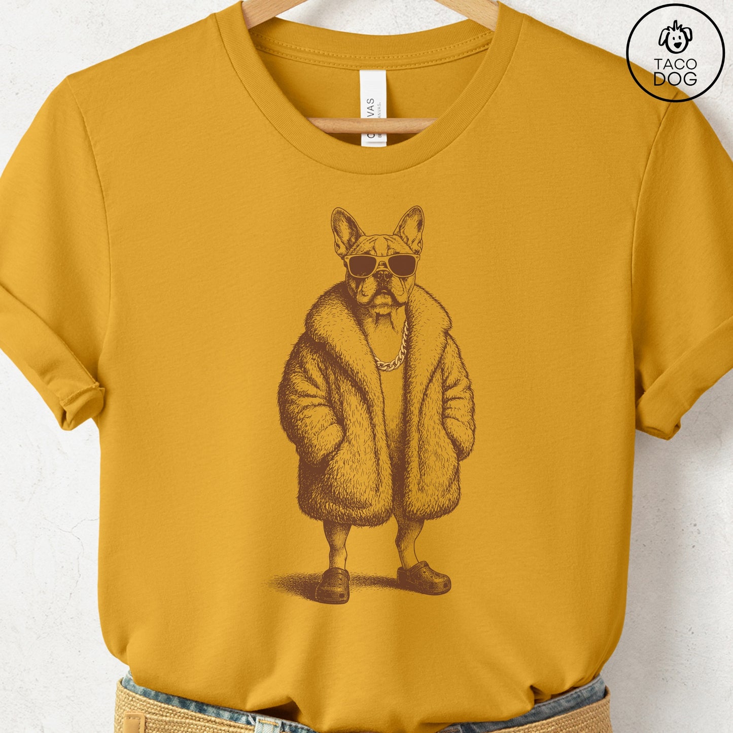 French Bulldog Frenchie Plush T-Shirt Mustard S Taco-Dog