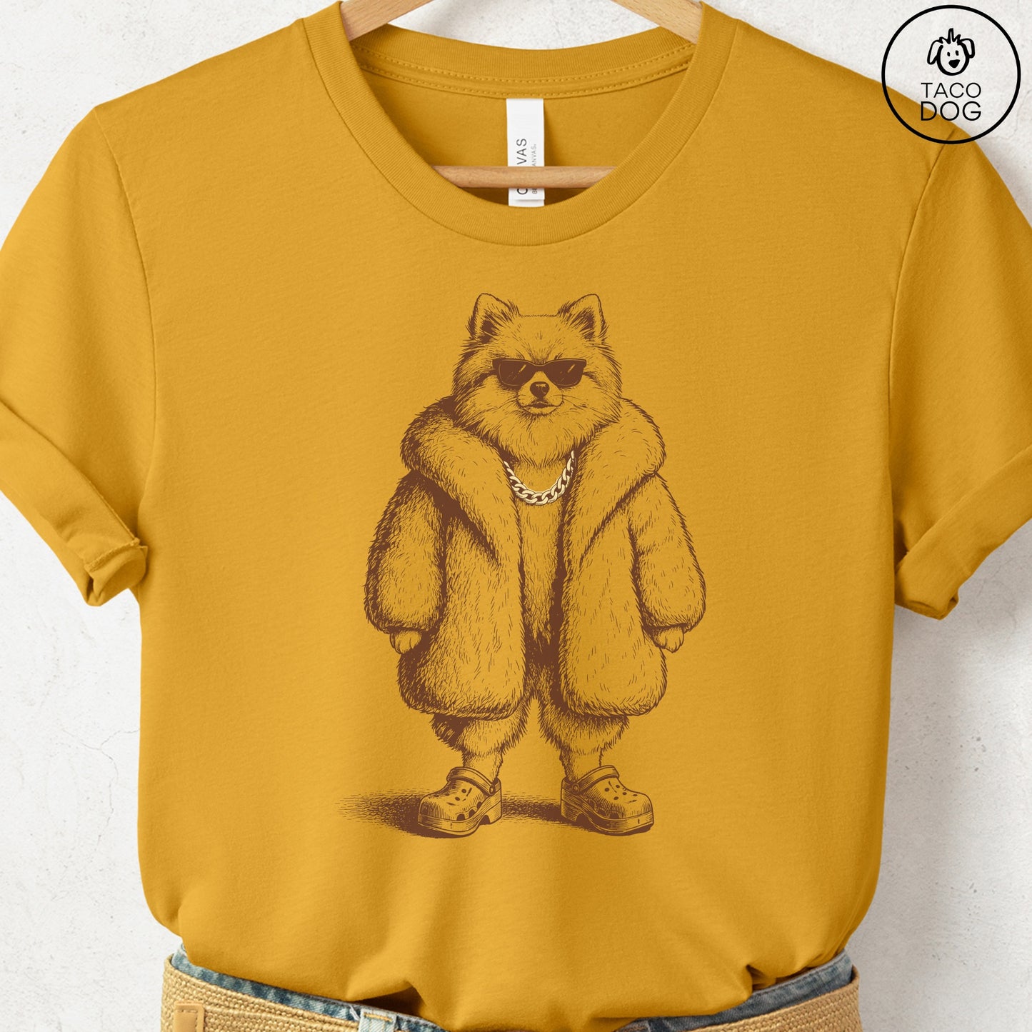 Pomeranian Plush T-Shirt Mustard S Taco-Dog