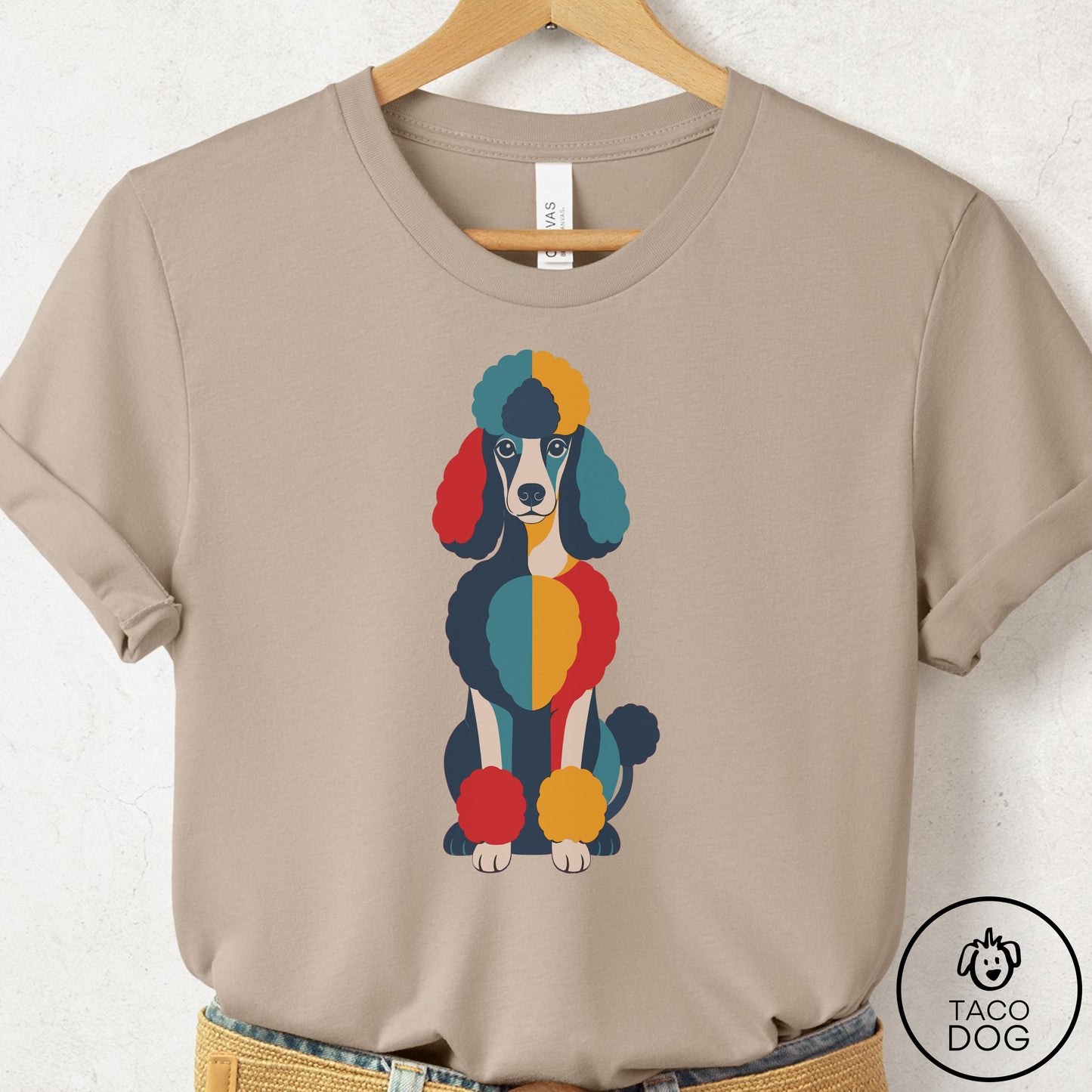 Poodle Color Block T-Shirt Tan Taco-Dog