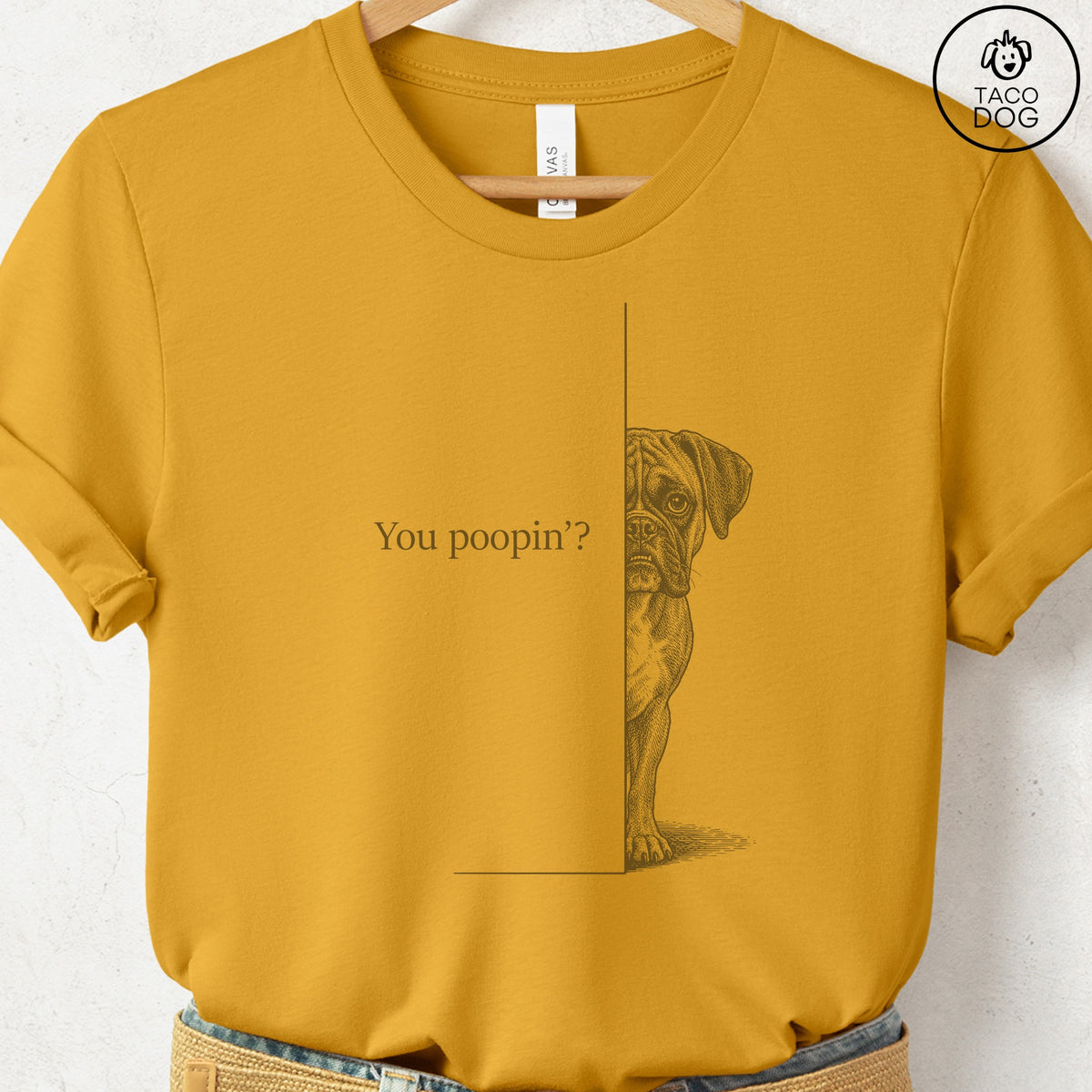Boxer Poopin T-Shirt Mustard Taco-Dog