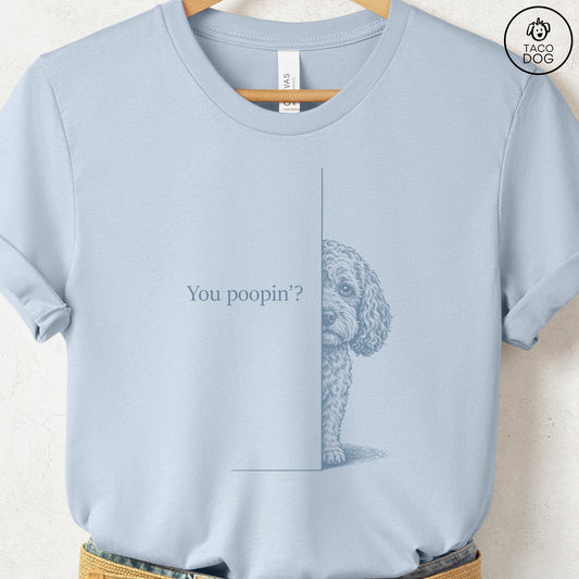 Cockapoo Poopin T-Shirt Light Blue Taco-Dog
