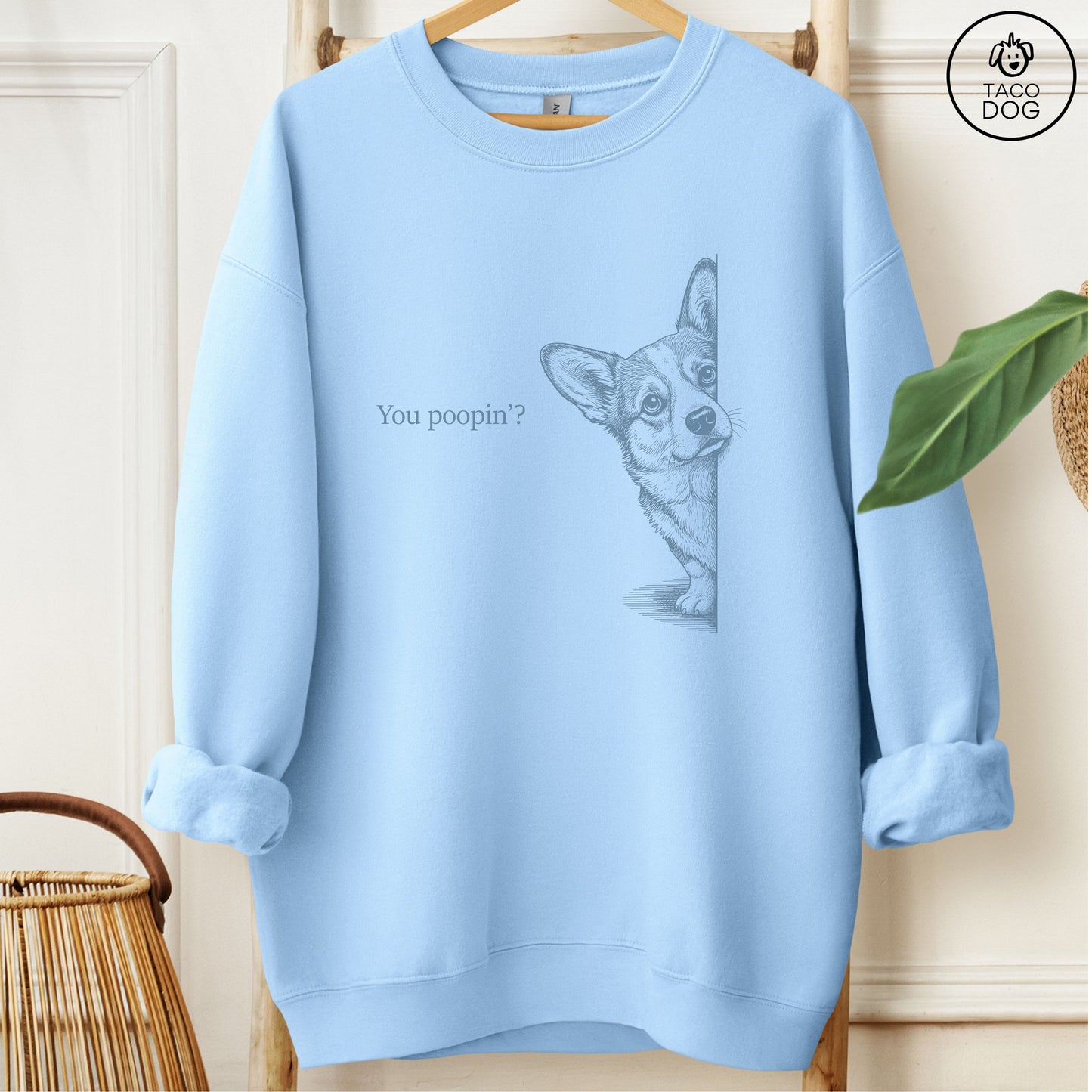 Corgi Poopin Sweatshirt Light Blue Taco-Dog