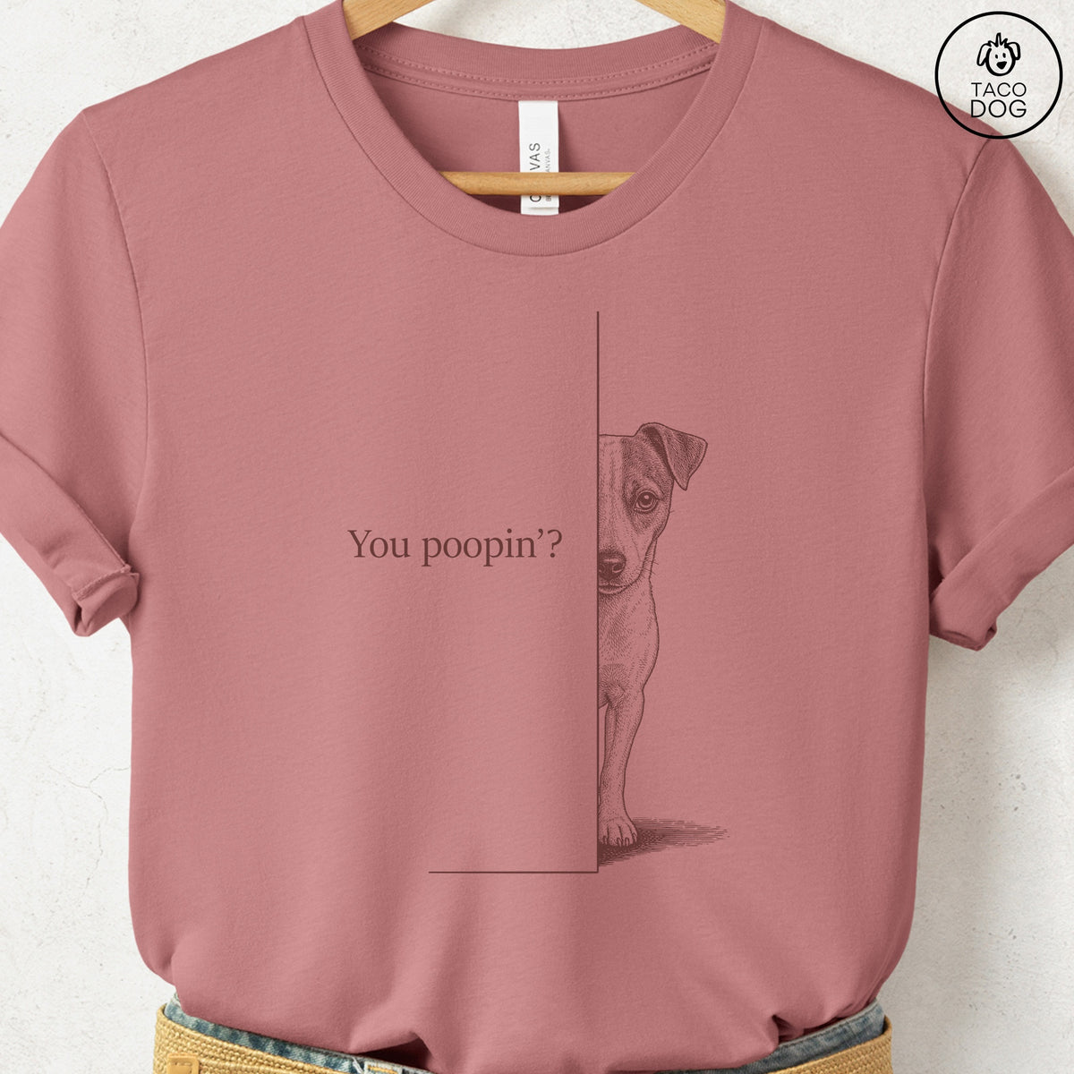 Jack Russell Poopin T-Shirt Heather Mauve Taco-Dog